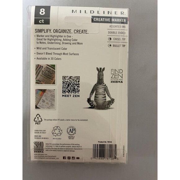 Zebra Mildliner Creative Marker 8 Ct Double Ended Assorted Colors Chisel Tip & B - Picture 2 of 3